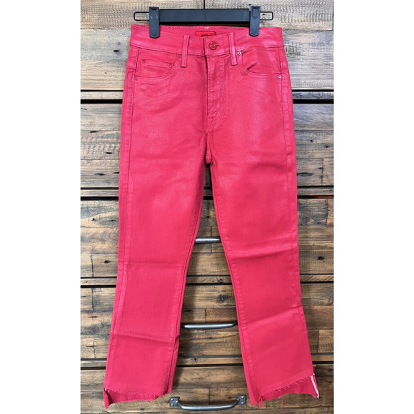 Mother Jeans Women's Sz 24 Red The Insider Crop Step Fray Distressed Hem - Picture 1 of 10
